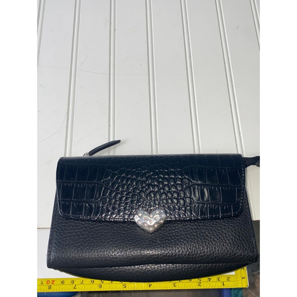 Brighton Black Leather Wallet Embossed‎ Heart Details Croc Flap Convertible - Picture 13 of 13